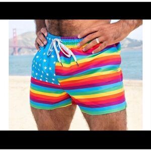NWT Chubbies Rainbow Pride Flag Swim Trunks size Medium